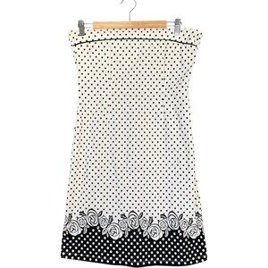 Y2K Shadow Strapless Mini Dress Pin Up Rockabilly Polka Dot Roses Black White L